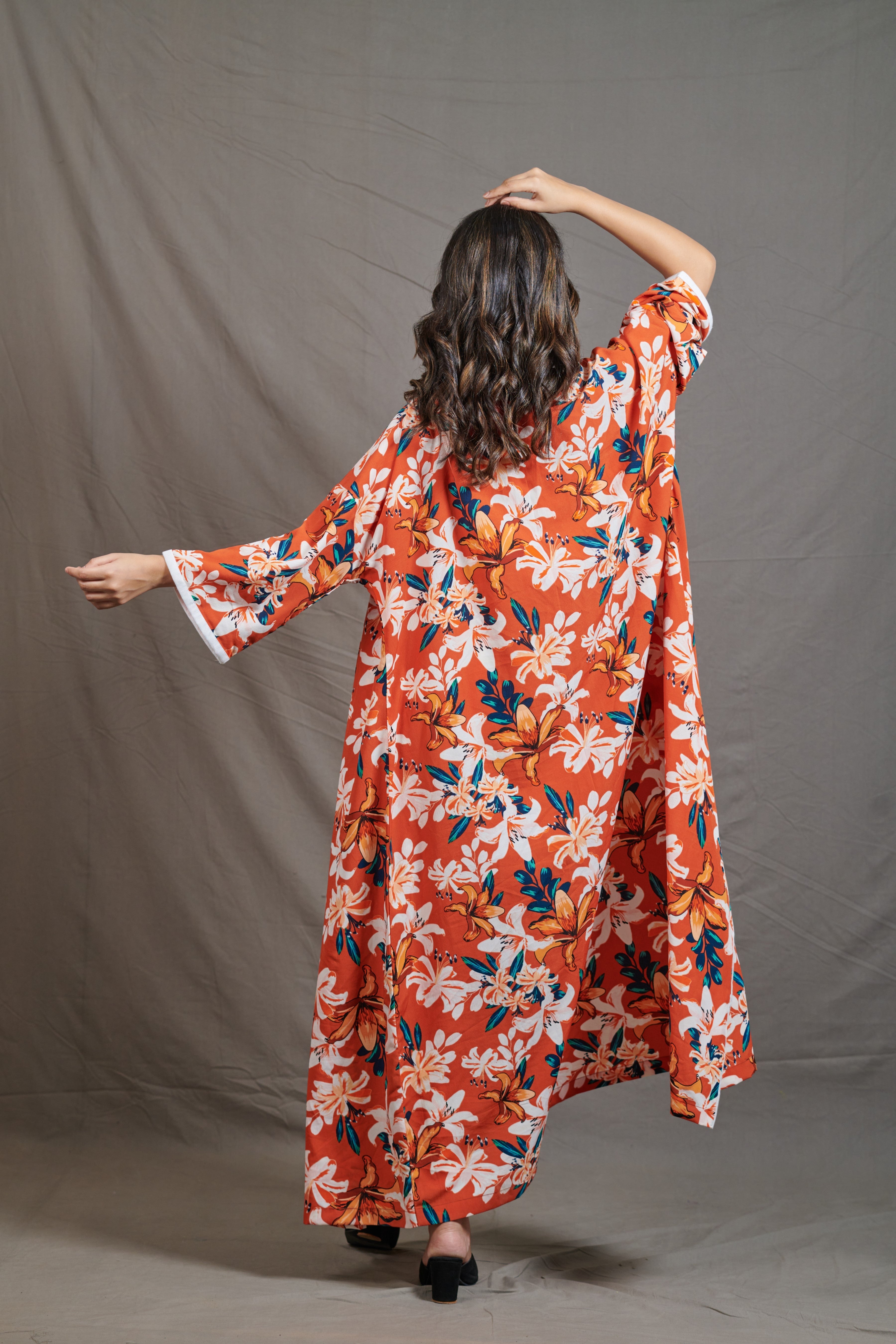 Orange Floral Long Shrug