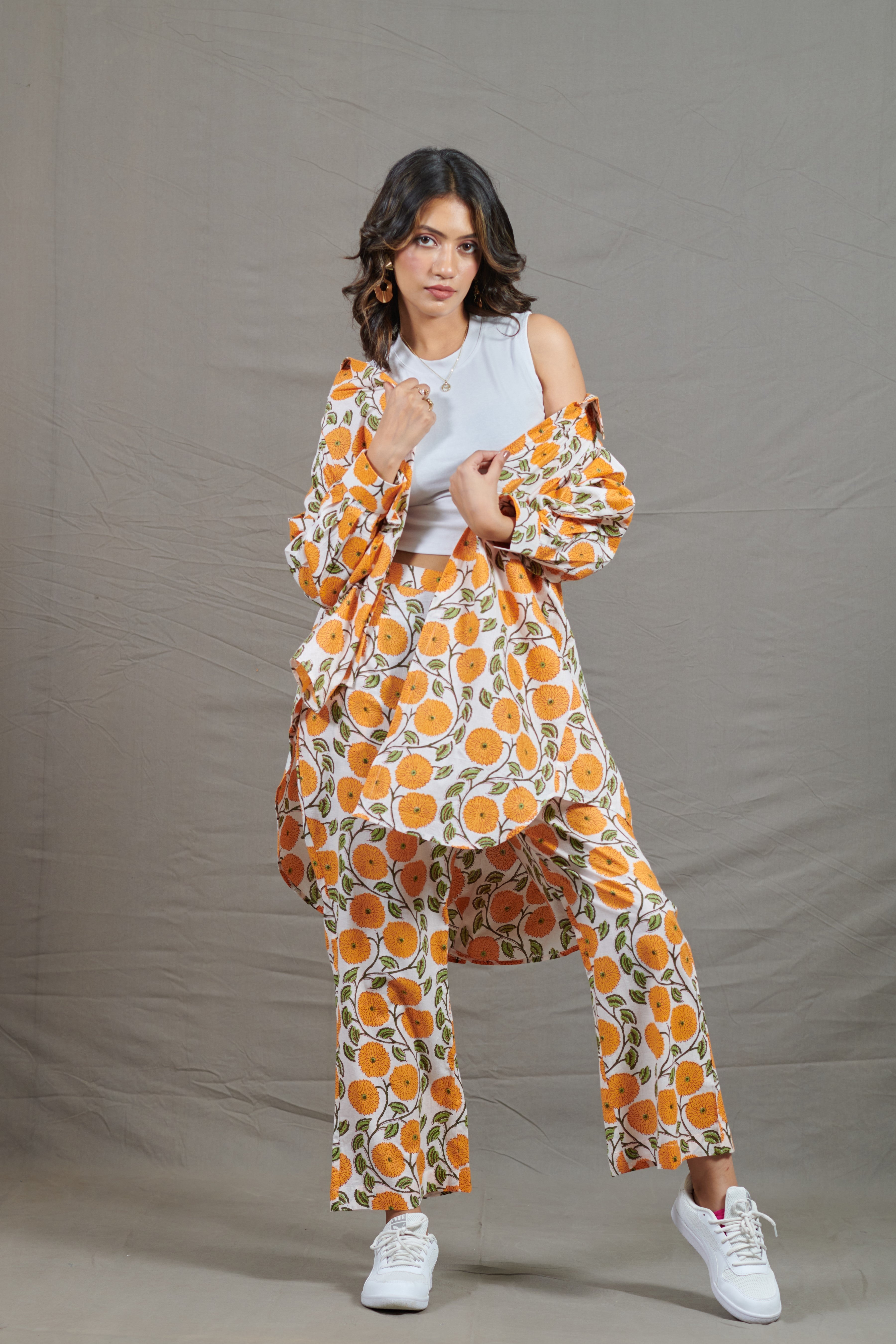 Open Orange Floral Co-Ord Set