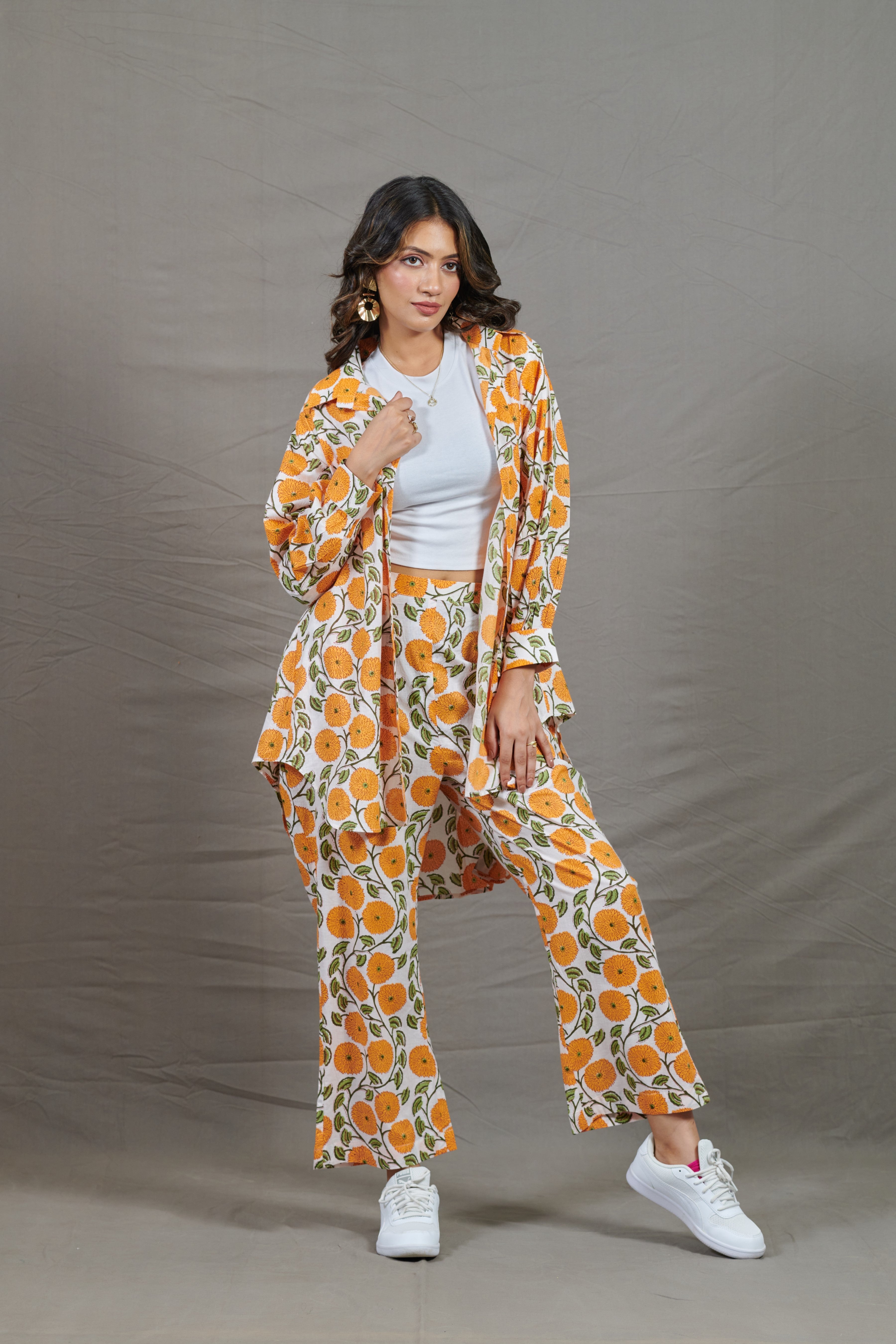 Open Orange Floral Co-Ord Set