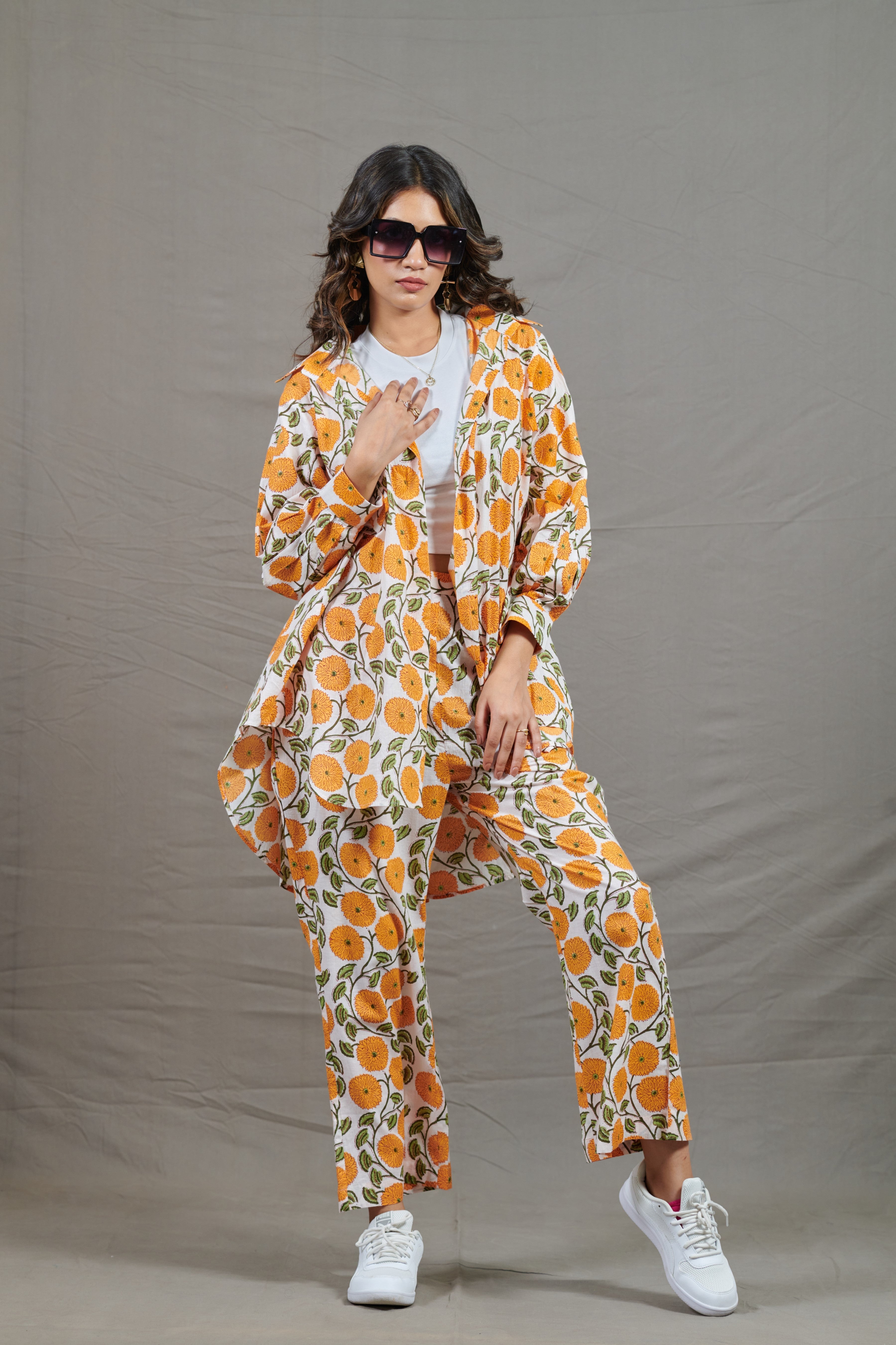 Open Orange Floral Co-Ord Set