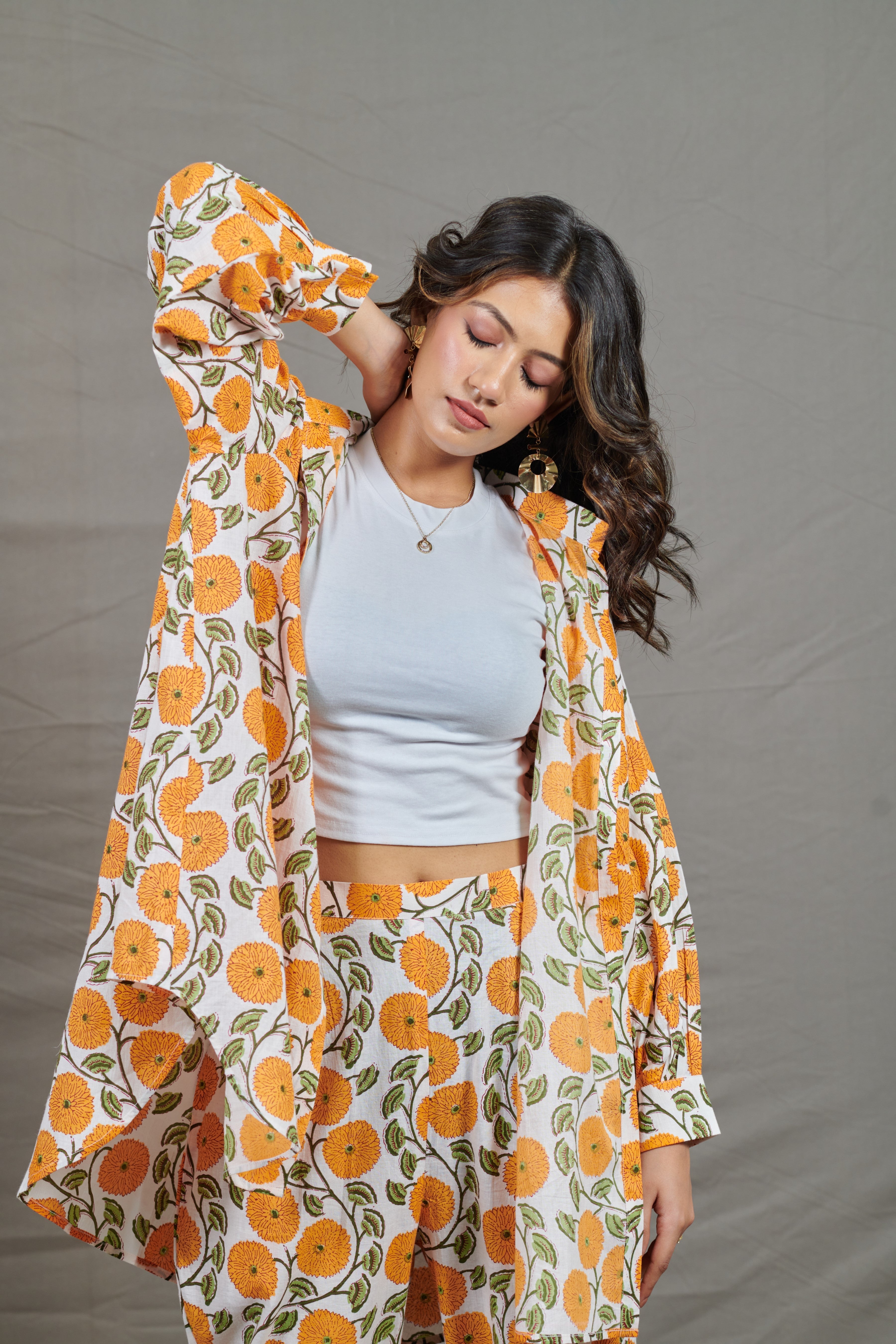 Open Orange Floral Co-Ord Set