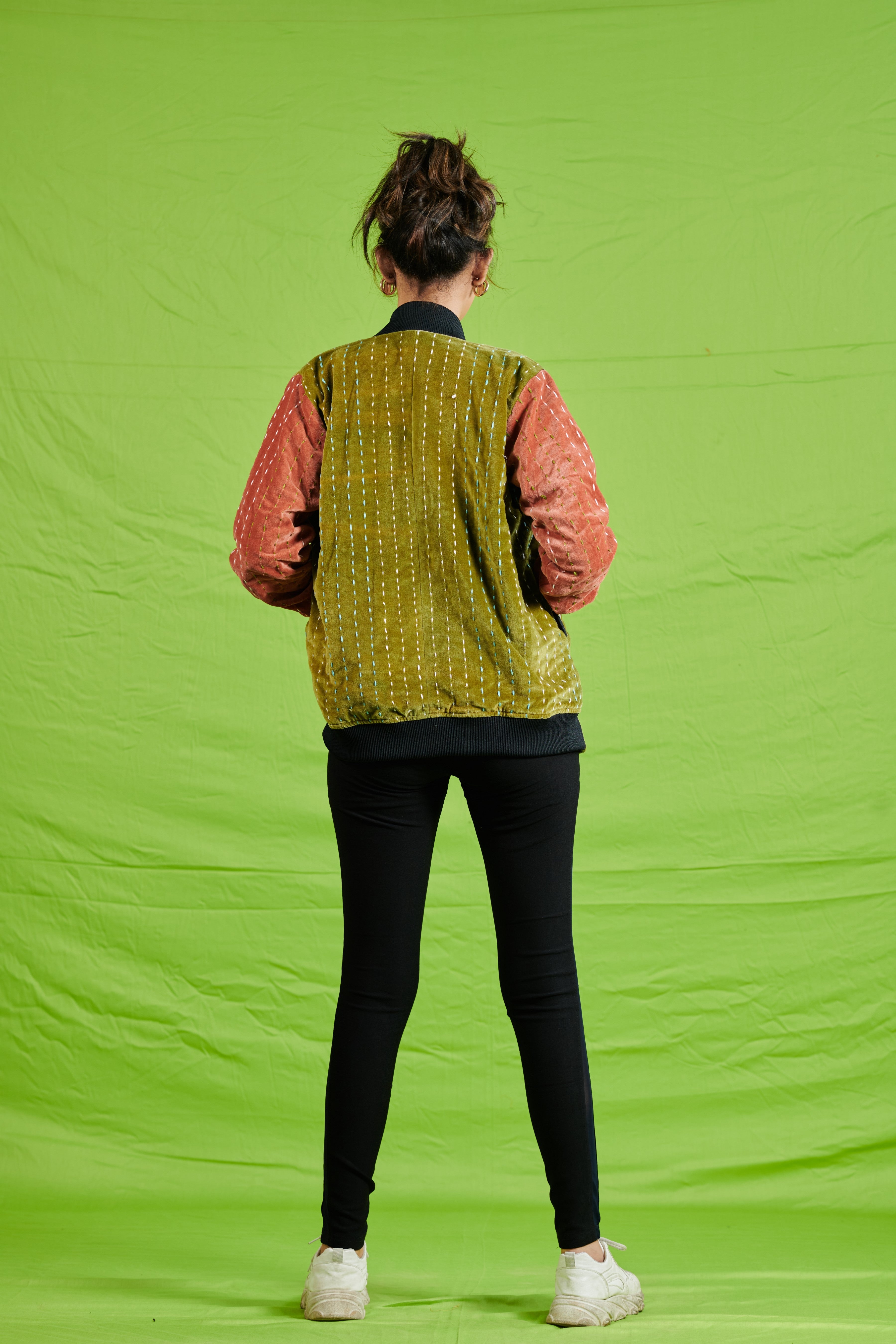 Dual Tone Kantha Velvet Bomber Jacket