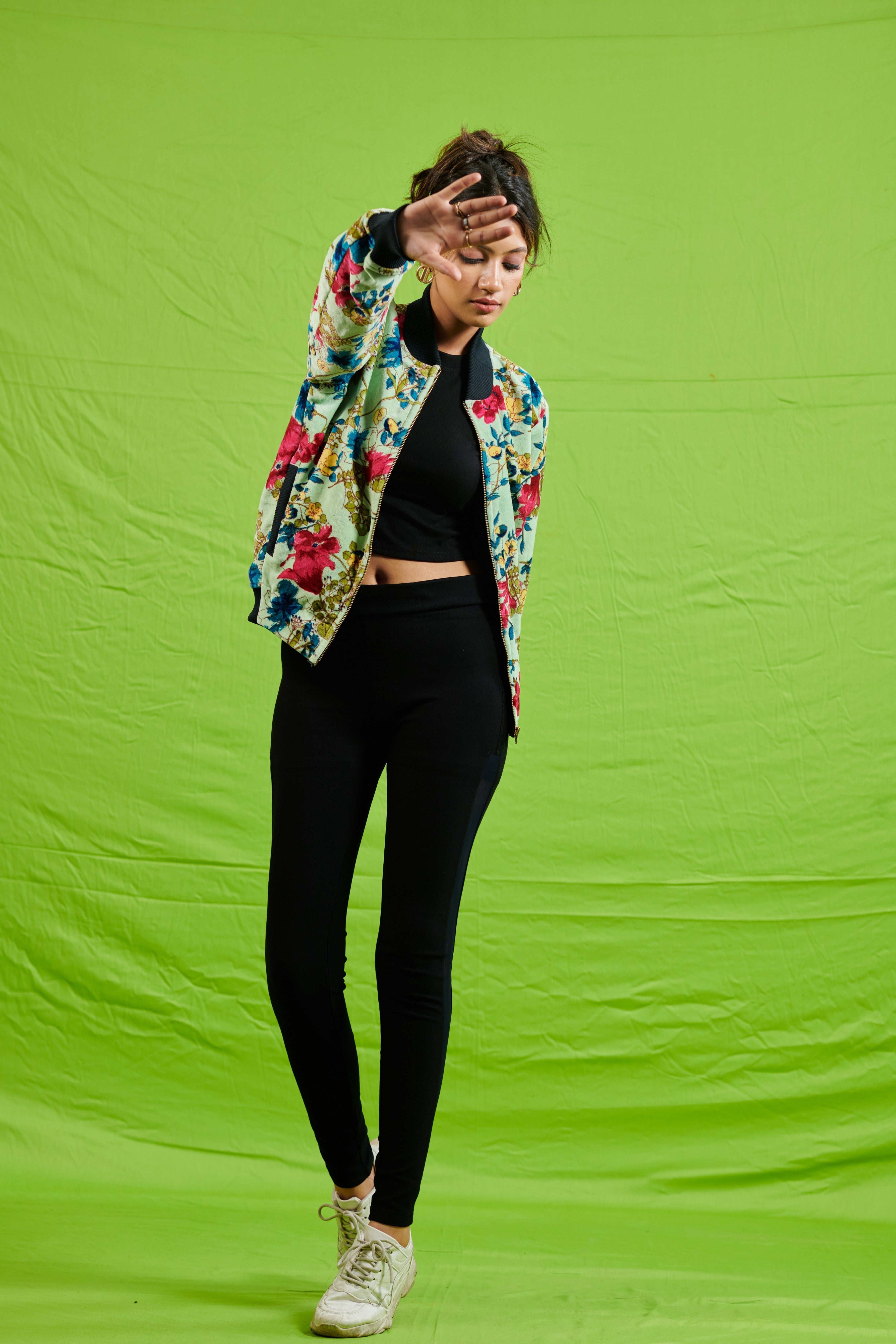 Velvet Printed Bomber Jacket