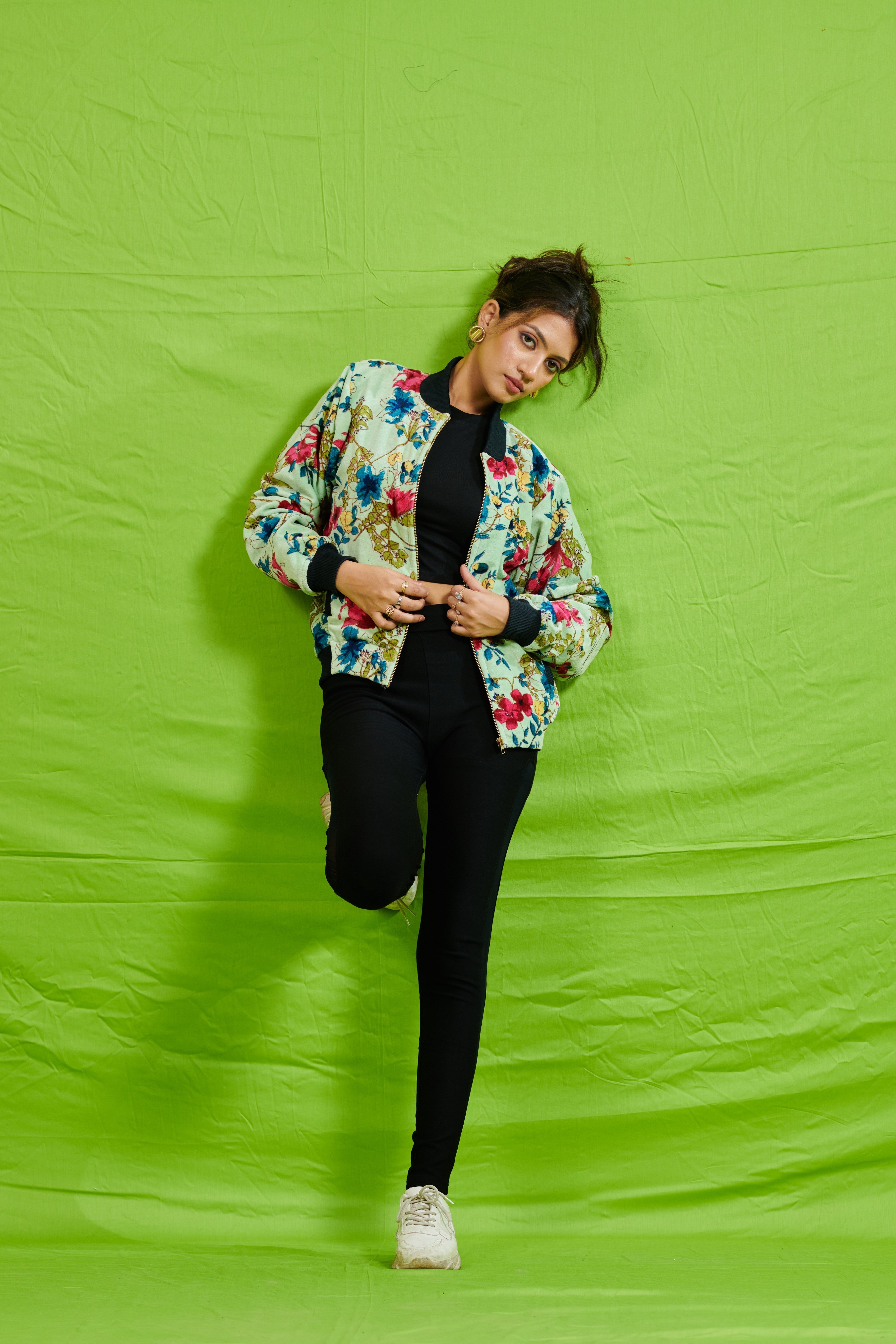 Velvet Printed Bomber Jacket