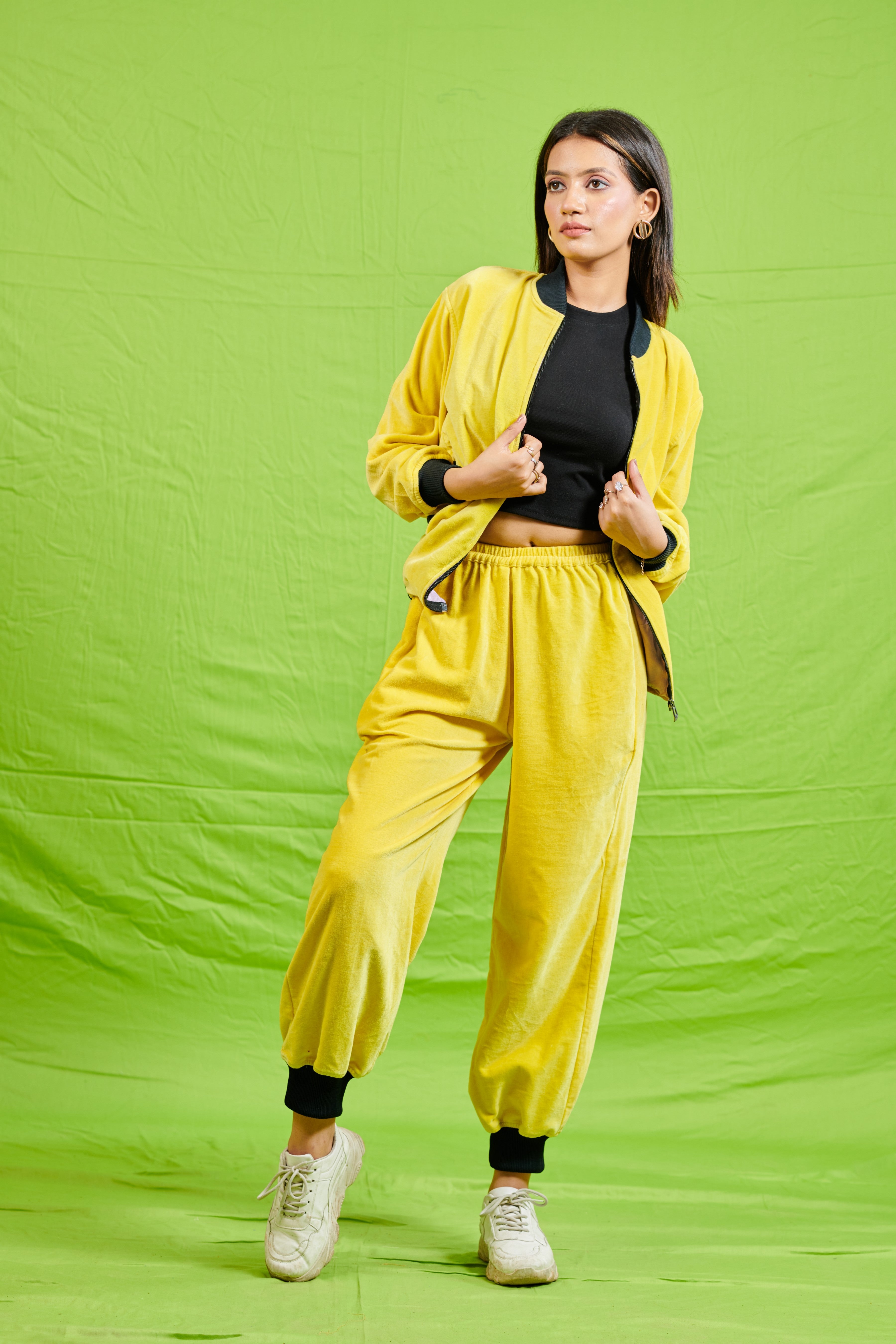 Yellow Cotton Velvet Bomber Co-Ord Set