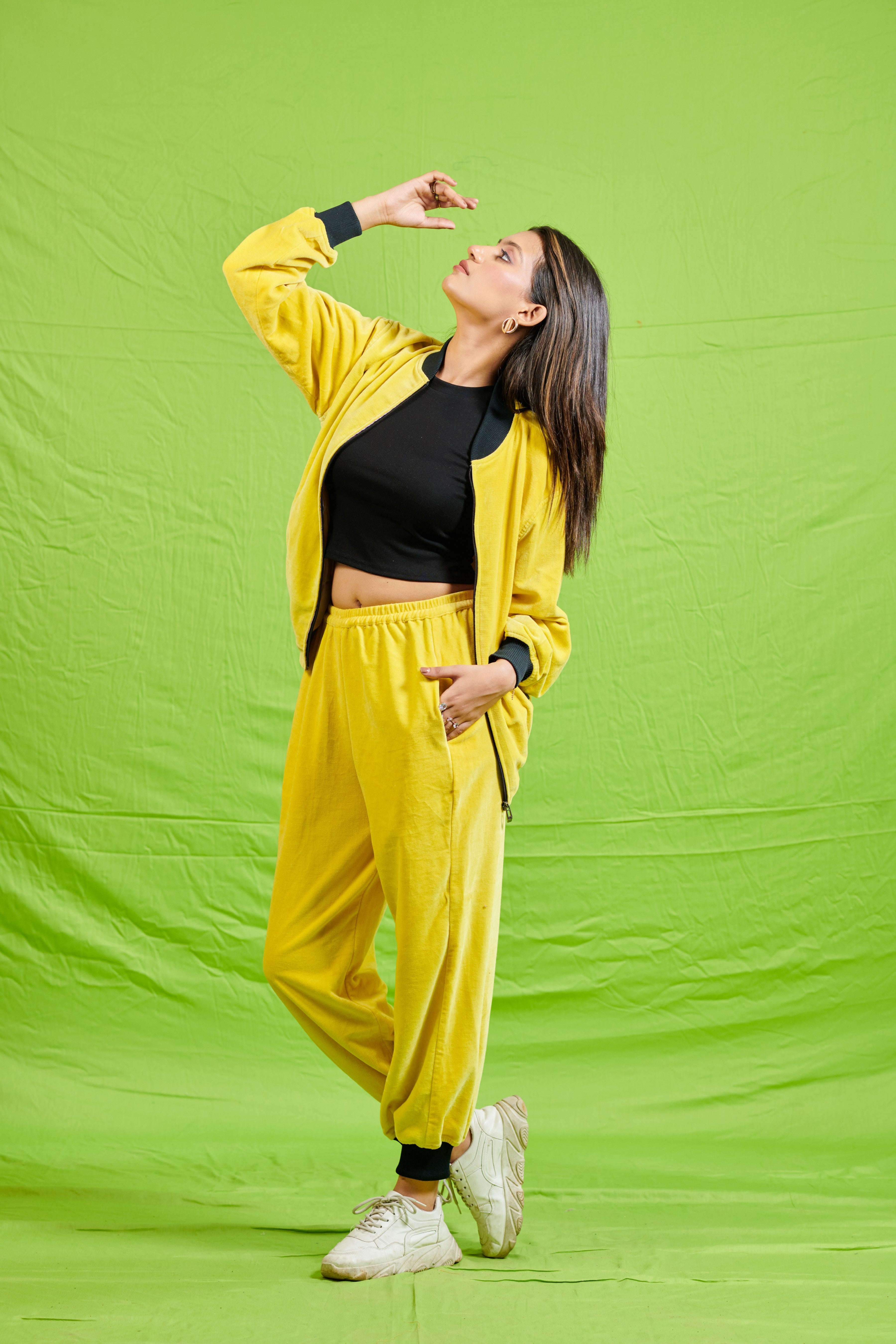 Yellow Cotton Velvet Bomber Co-Ord Set