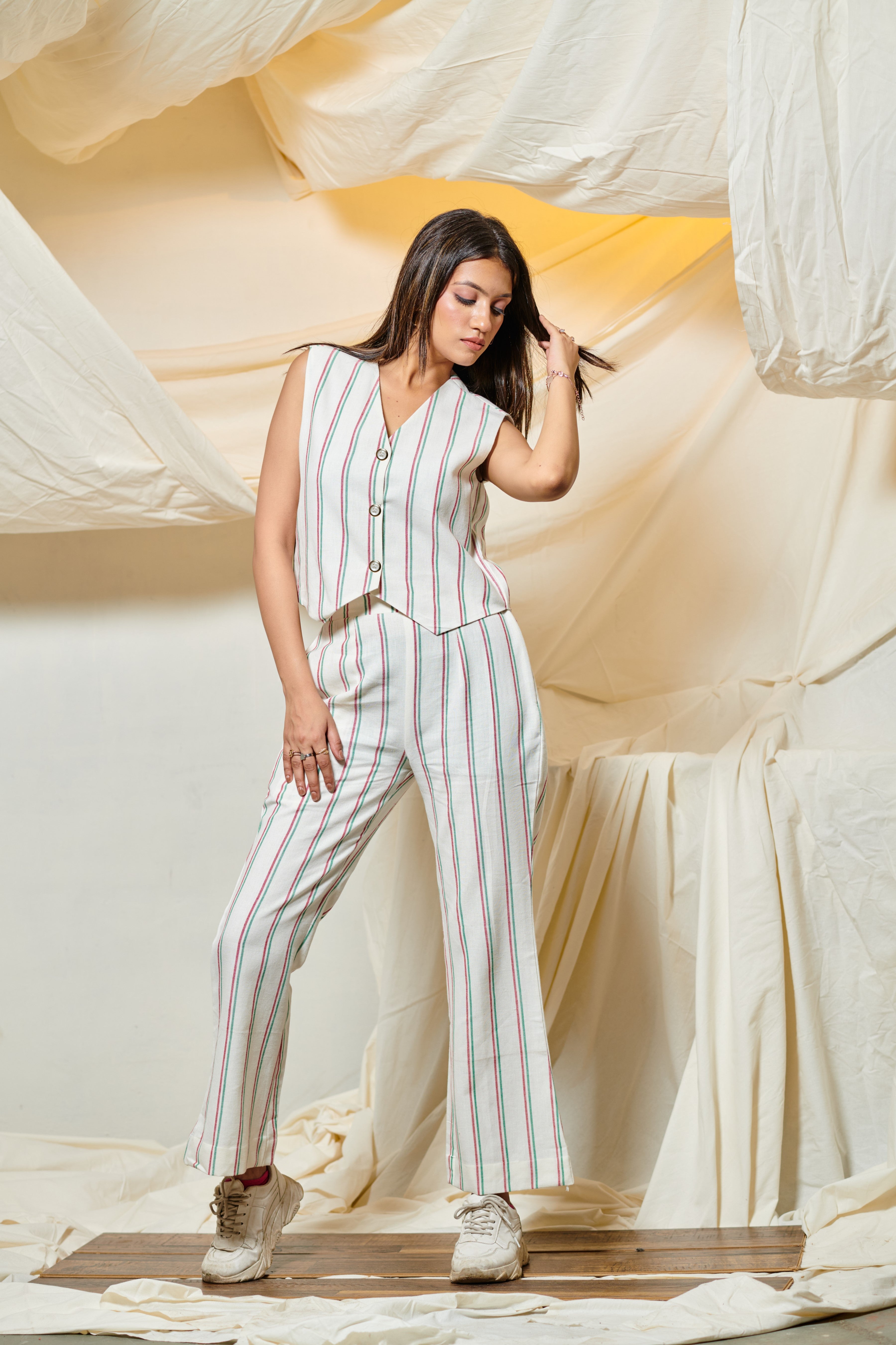 Stripes Waist coat co-ord Set