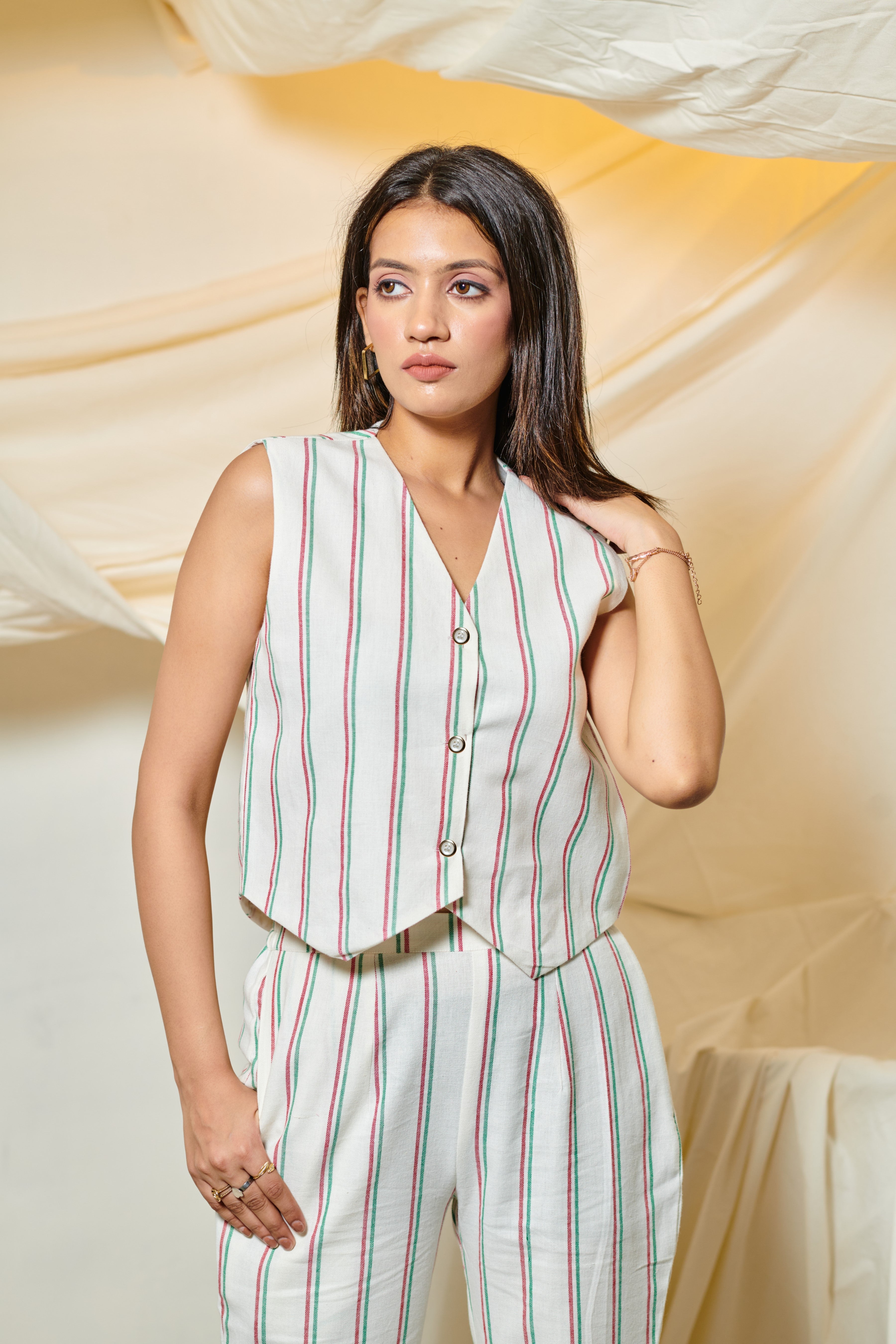 Stripes Waist coat co-ord Set